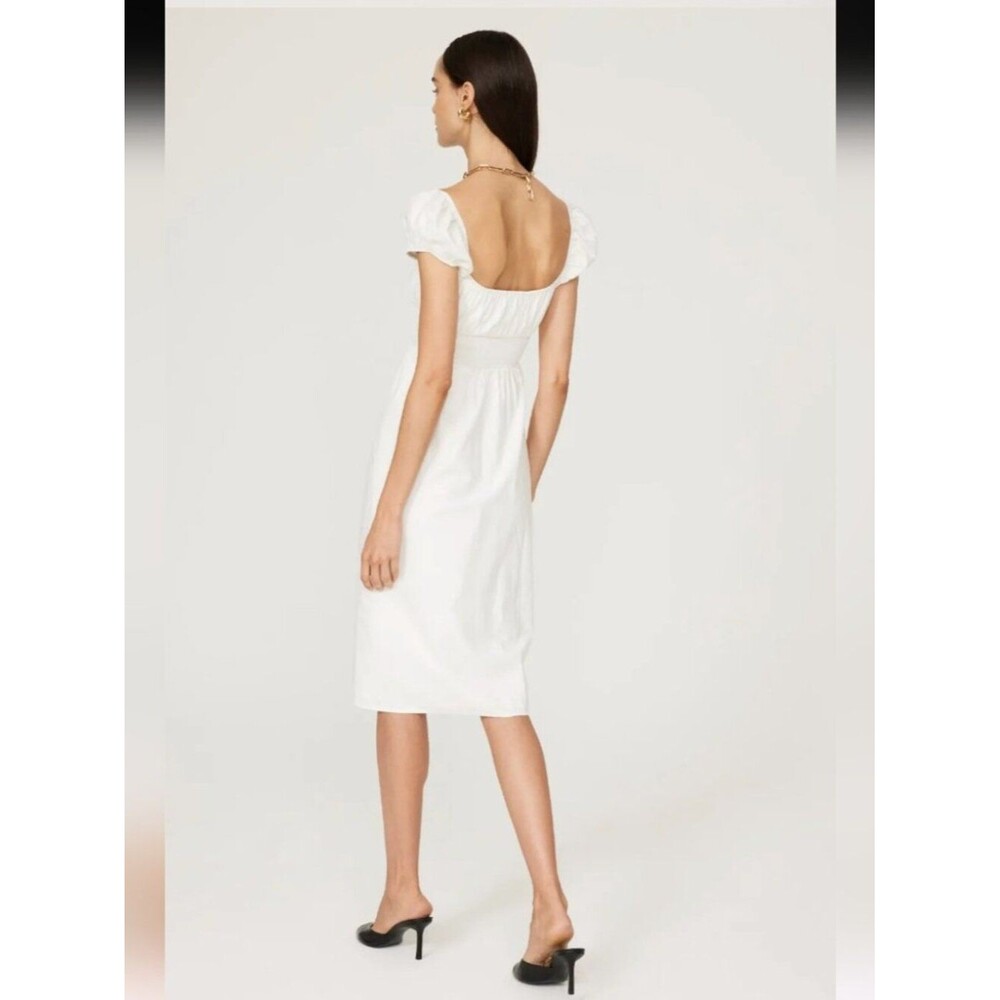 REFORMATION Dress Arna White Keyhole Tie Front Smocked Cottagecore Cotton midi 6 - Picture 4 of 11
